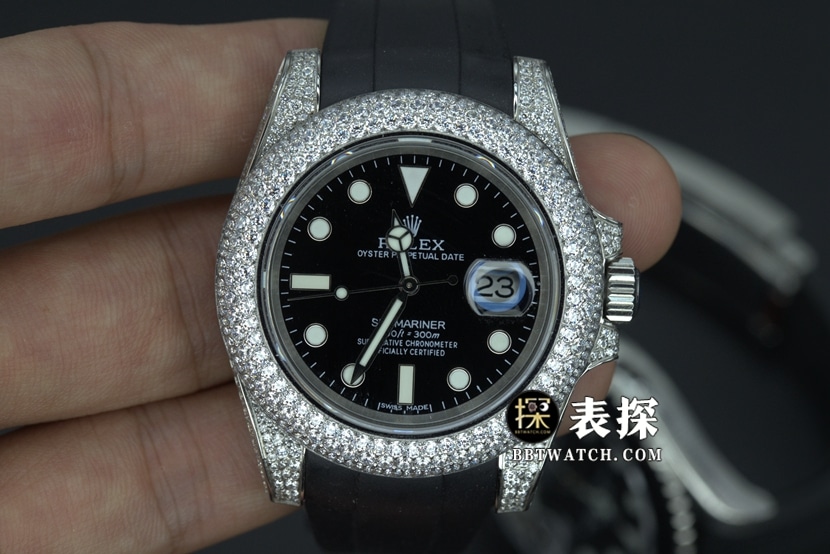 Top 1:1 Super Clone Rolex Submariner Modelo de caucho "Water Ghost" con esfera negra y fondo de diamantes