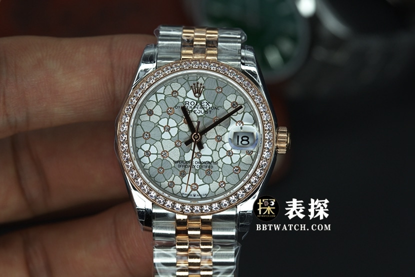 GS factory M278381RBR-0032 Rolex women's Logbook 31mm 1:1 super clone watch, diamond-ringed Oyster case full of stars, steel strap edition