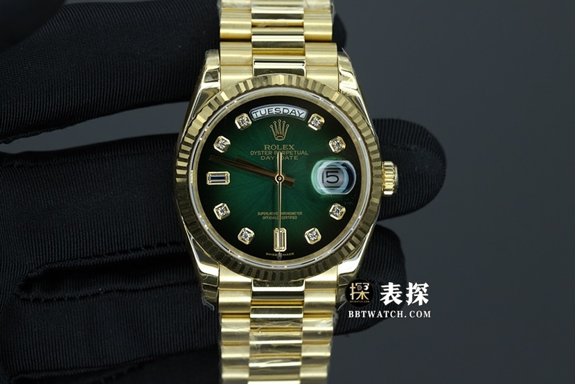 EW Factory Rolex Weekly Logotype 36mm Ultimate 1:1 Super Clone Gradient Green Dial Steel Strap m128238-0069