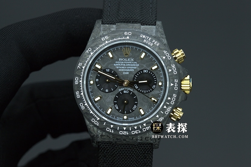JH Factory Rolex Cosmic Daytona Chronograph Original Factory Replik, Kohlefasergehäuse mit individuellem Kautschukarmband, Herrenuhr