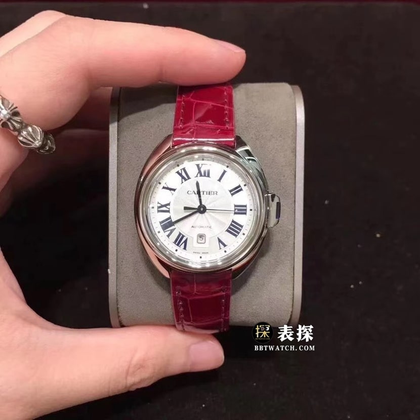 Cartier WSCL0016 Women's KeyTop 1:1 Imitation Watch with White Dial, Alligator Strap and Sunburst Motif