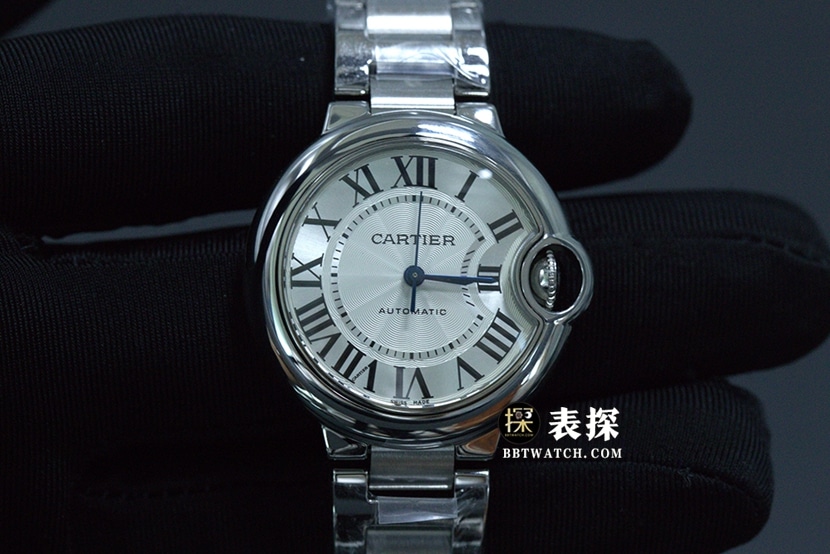 Cartier WSBB0044 clásico globo azul para mujer, réplica de reloj mecánico automático de 33 mm, esfera blanca, correa de acero con aguja azul