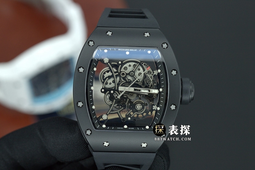 BBR Masculino Richard Mille 1:1 Super Clone Richard Mille Preto Esqueleto de Cerâmica Pulseira de Borracha Mecânica Atualizada