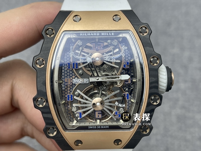 Aerodynamic Richard Mille RM 21-01 Men's Premium Replica Skeleton Tourbillon with Carbon Fiber Bezel