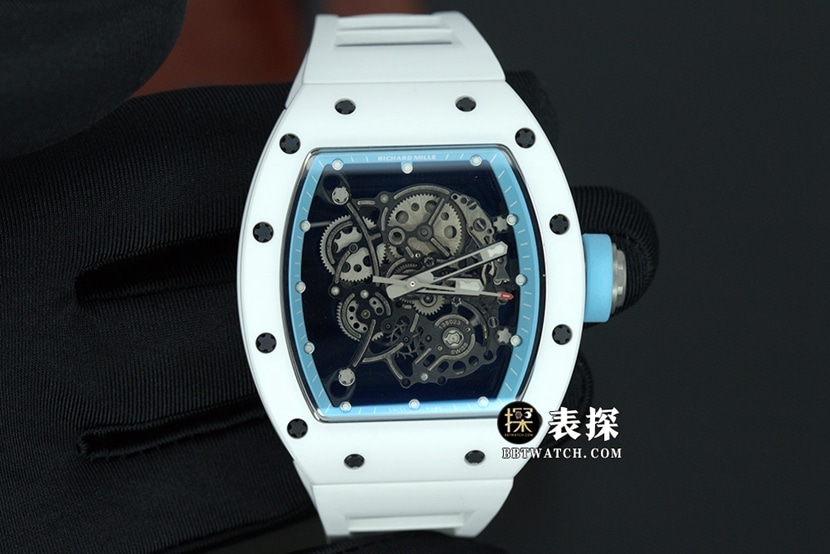 Men's Richard Mille RM055 Ceramic Case Skeleton Dial Replica Watch, RMUL2 Mechanical Movement, Rubber Strap