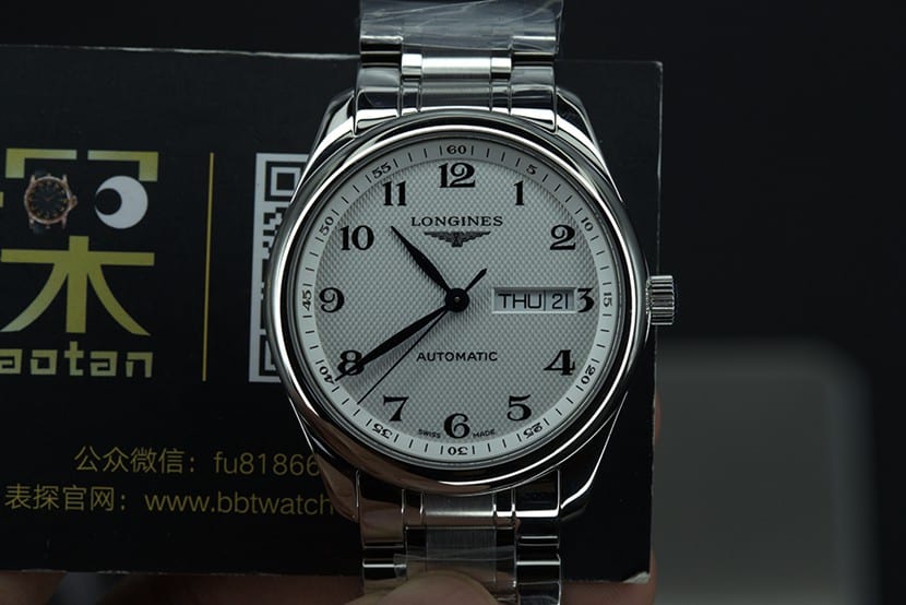 Longines Masterpiece L2.910.4.78.6 von KL Factory: 38,5 mm große Doppelkalender-Stahluhr mit Weizenkorn-Zifferblatt und fein polierter Oberfläche