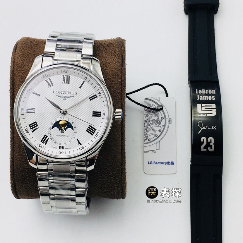 Longines Watchmaking Tradition Moonphase Original Factory Nachbildung von LG Factory, schlichtes, elegantes weißes Zifferblatt mit Stahlarmband