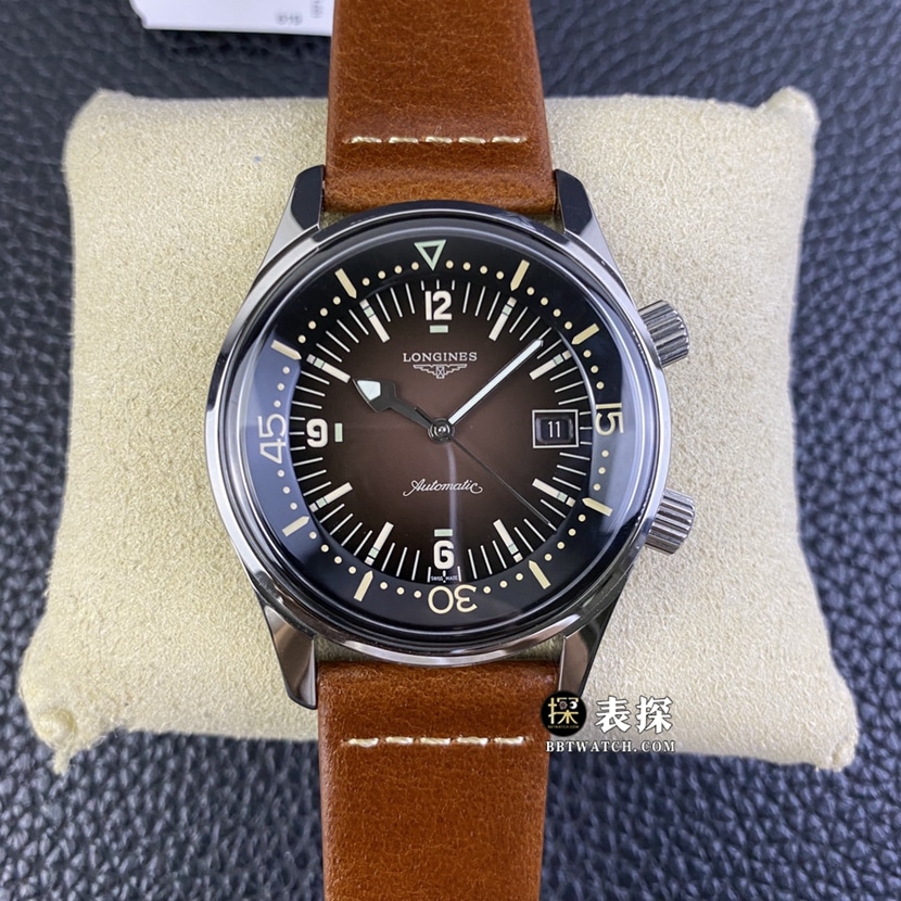 OS Factory Longines Legend Diver Super Clone with Luminescent Square Markers and Brown Strap L3.774.4.60.2