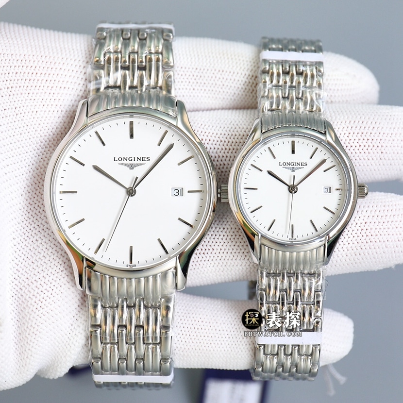 GS Factory Longines Ruiya Collection Undefeated Classic Paaruhren, Stahlarmband mit weißem Zifferblatt, Modelle L4.859.4.12.6, L4.259.4.12.6