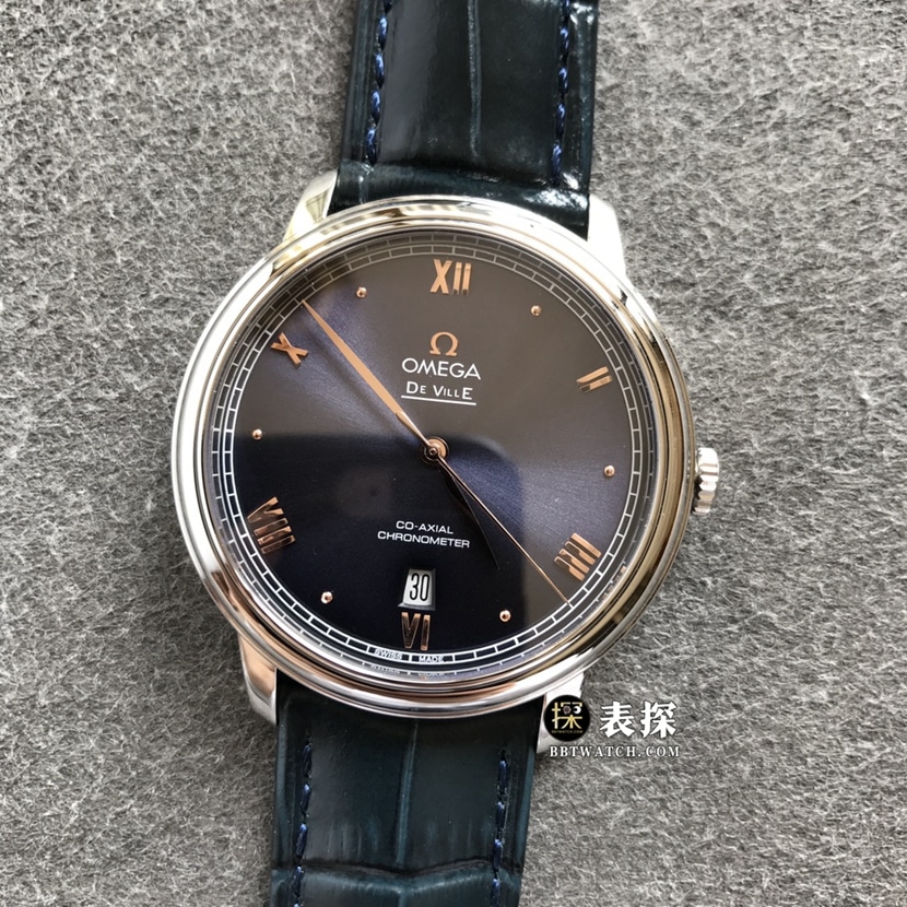Reloj Omega Butterfly Fly para hombre, réplica superior 1:1, esfera con tecnología cepillada en azul oscuro, modelo con correa de acero