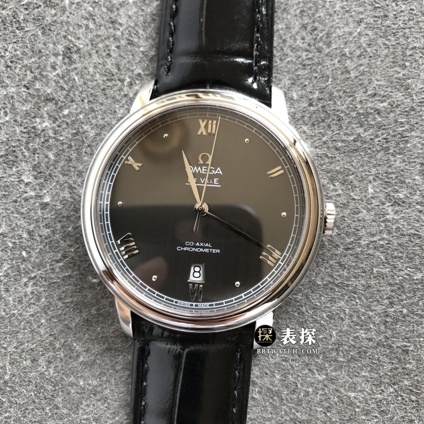Omega Omega Men's De Ville Top-Quality Original Factory CollectWatch with Latest Brushed Black Dial and Leather Strap