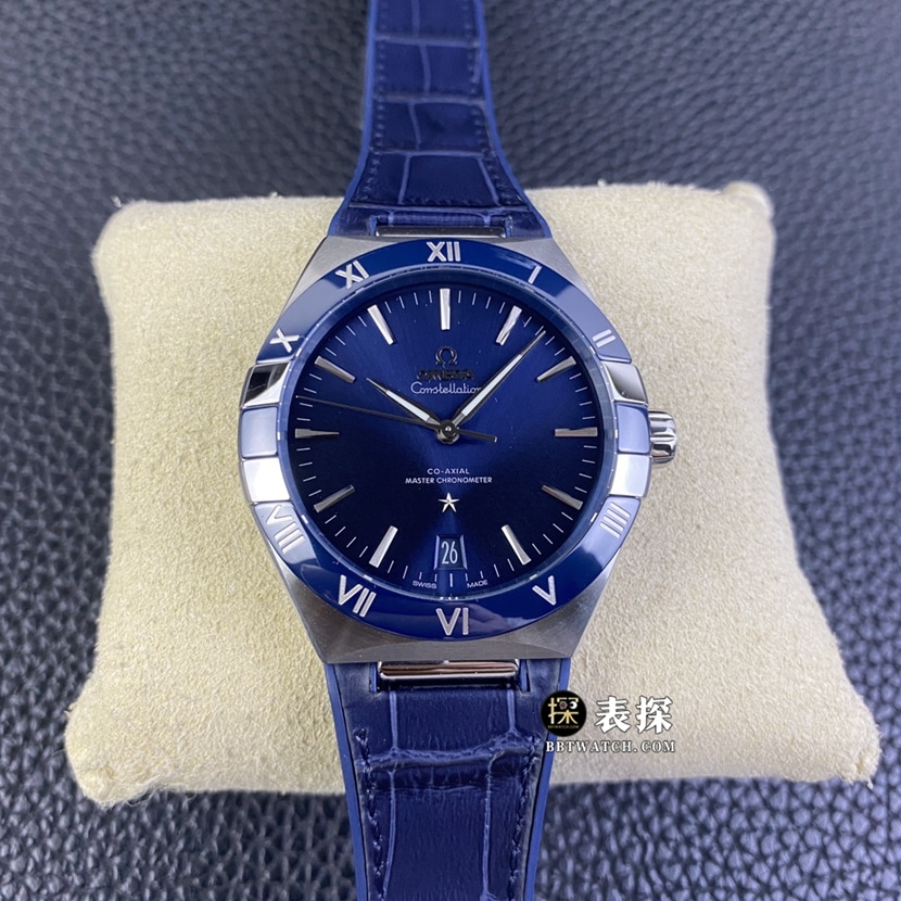 SBF Omega Constellation 131.33.41.21.03.001 Men's Replica Watch with Ceramic Ring and Double Barrel Blue Dial