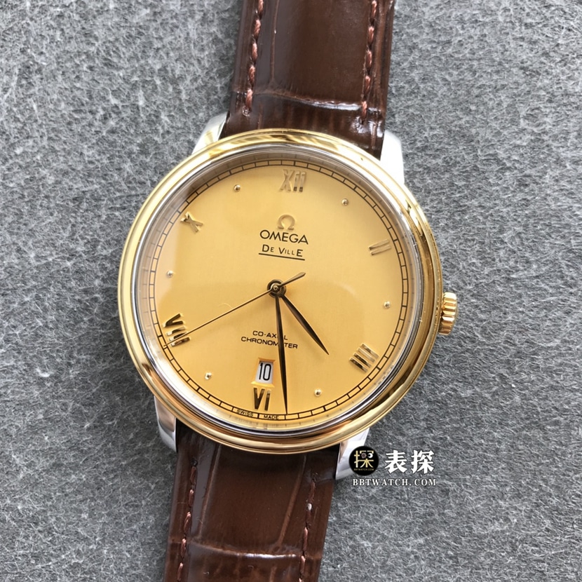 Top-CollectHerrenuhren der Omega Diefei-Serie im Maßstab Original Factory mit gebürstetem Zifferblatt in Champagnergold und Armband aus Gelbgold