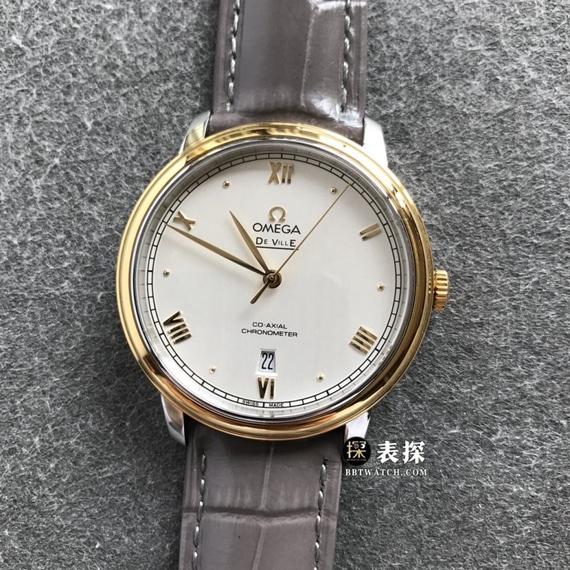 Omega De Ville Brushed Technology Dial Men's 1:1 Replica Watch with Gold Leather Strap