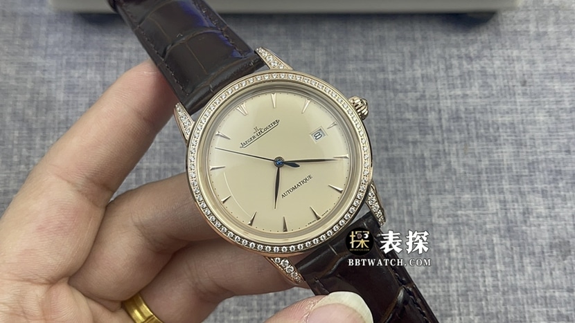 Jaeger-LeCoultre Master Series 1:1 Top Replica Men's Eggshell Yellow Dial Pink Gold Diamonds Bracelet