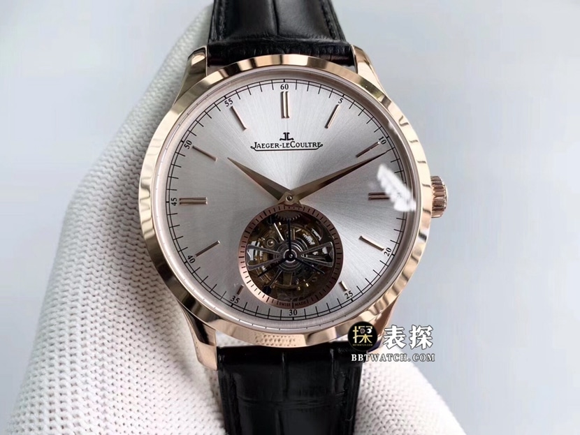 Jaeger-LeCoultre Master 1662451 masculino 1:1 Super A réplica com verdadeiro turbilhão, mostrador cinza prateado e pulseira de couro