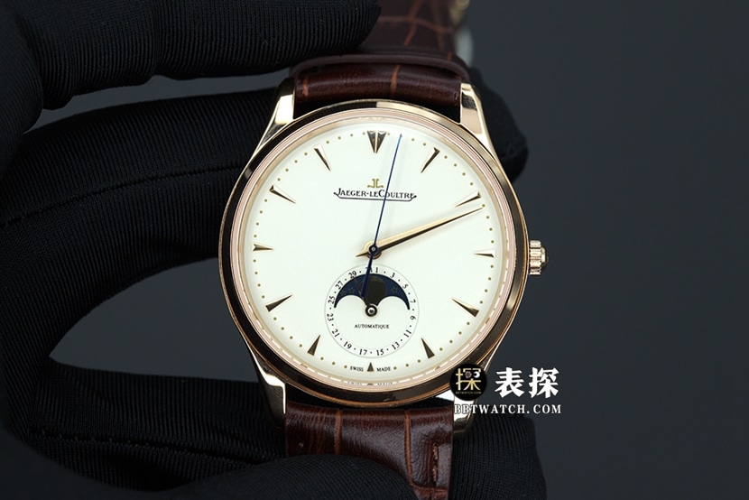 GF Factory Jaeger-LeCoultre Master Moonphase 1362520 Reloj réplica para hombre con esfera blanca y hebilla dorada