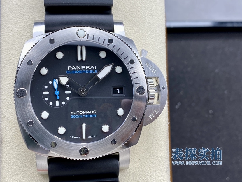 SBF Factory PAM01229 Reloj Submarine Original Factory Super Clone Panerai de acero inoxidable con esfera negra y correa de caucho para hombre