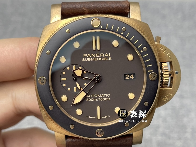 VS Factory Panerai Submarine PAM00968 Bronze King Men's Super Clone Watch with Brown Disk Strap, 47MM