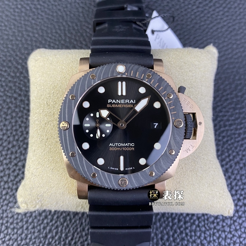 SBF Factory Panerai PAM01070 Herren-Replikuhr aus Schwarzgold mit Kohlefaserring und Kautschukarmband