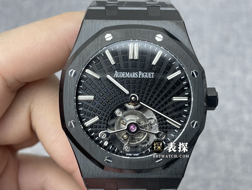 R8 factory Audemars Piguet Audemars Piguet men's Royal Oak Tourbillon V2 top Original Factory super clone watch black ceramic Tapisserie sunburst dial 26522CE.OO.1225CE.01