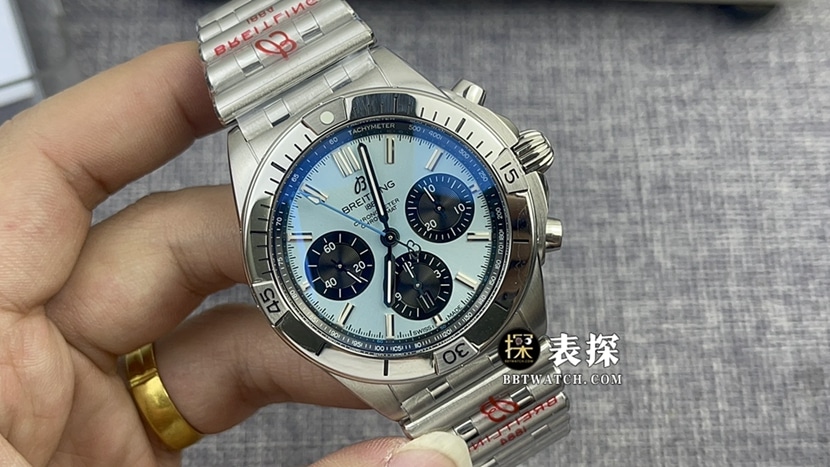 Breitling Steel Bracelet Chronograph by TF Factory Breitling, Ice Blue Dial Original Factory Super A Super Clone Men's Watch