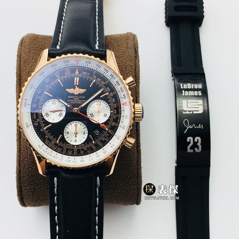 GB Factory Breitling Breitling Men's Aviation Chronograph 1 1:1 Super A Imitation Watch RB012012 BA49 R20BA, Black Panda Dial, Rose Gold Strap, V2 Upgraded, 43 mm, Automatic Chronograph Movement 7750, Models RB012012.BA49.435X.R20BA.1