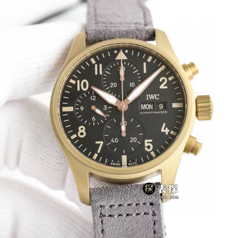 Boîtier en bronze Pilot IW387907 Réplique de montre Super A 1:1 avec bracelet à cadran noir