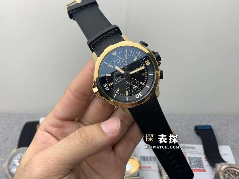 V6 Factory IWC Aquatimer IW379503 Men's Black Panda Chronograph Top CollectWatch with Bronze Case and Rubber Strap