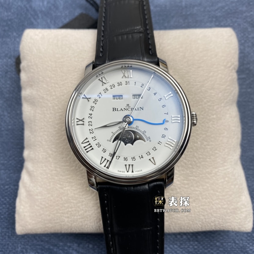 Reloj para hombre OM Factory Blancpain Classic Series, esfera blanca, fase lunar, correa de acero inoxidable, clon de primera calidad 1:1 6654-1127-55B