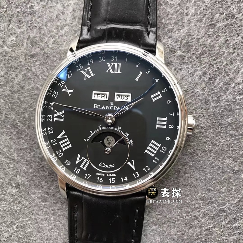 TTC Factory Blancpain Villeret Original Factory Super A Clone Men's Watch, 42mm Double Bezel, Full Calendar Moon Phase Strap, 6639-3437-55B