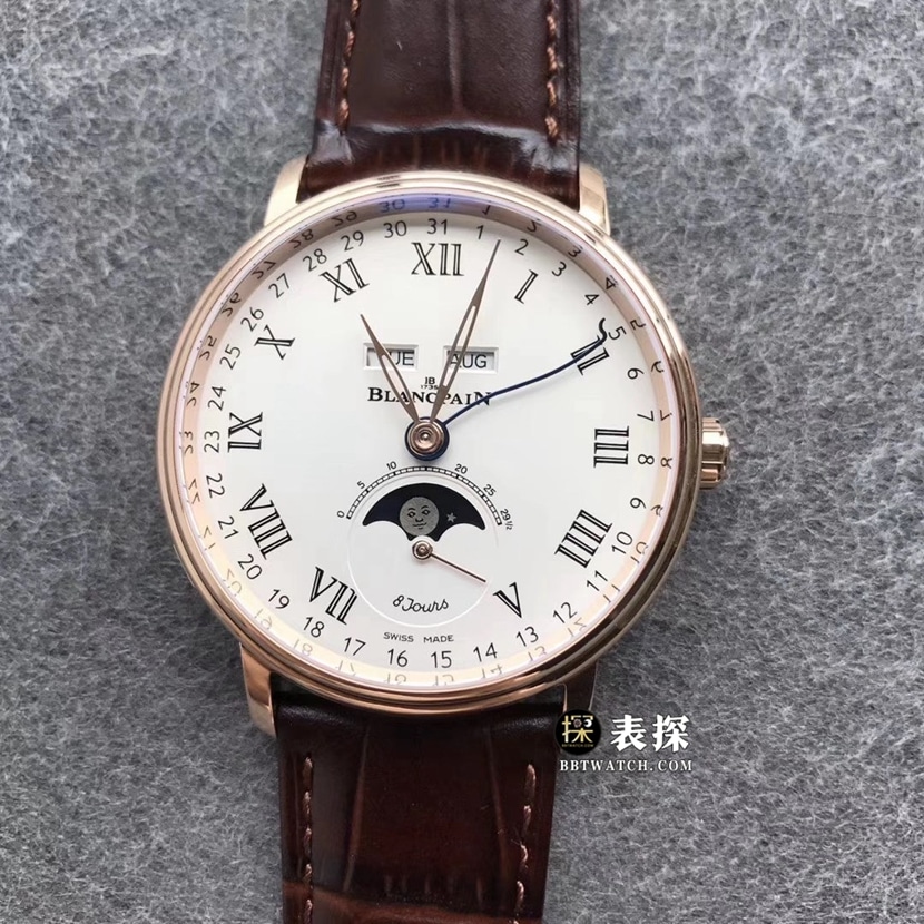 TTC-Fabrik Blancpain Villeret Vollkalender Mondphase Herren-Premium-Super-A-Replika-Uhr mit weißem Zifferblatt 6639-3631-55B