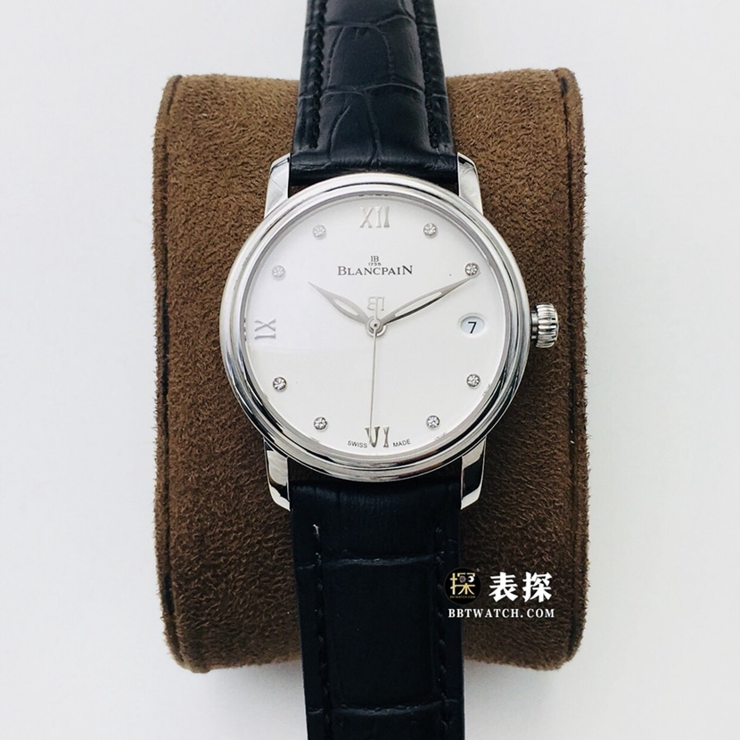 Relógio feminino Blancpain Classic Collection da AN Factory, caixa de aço 316L polido CNC de 33 mm, mostrador romano branco, réplica superior 1:1