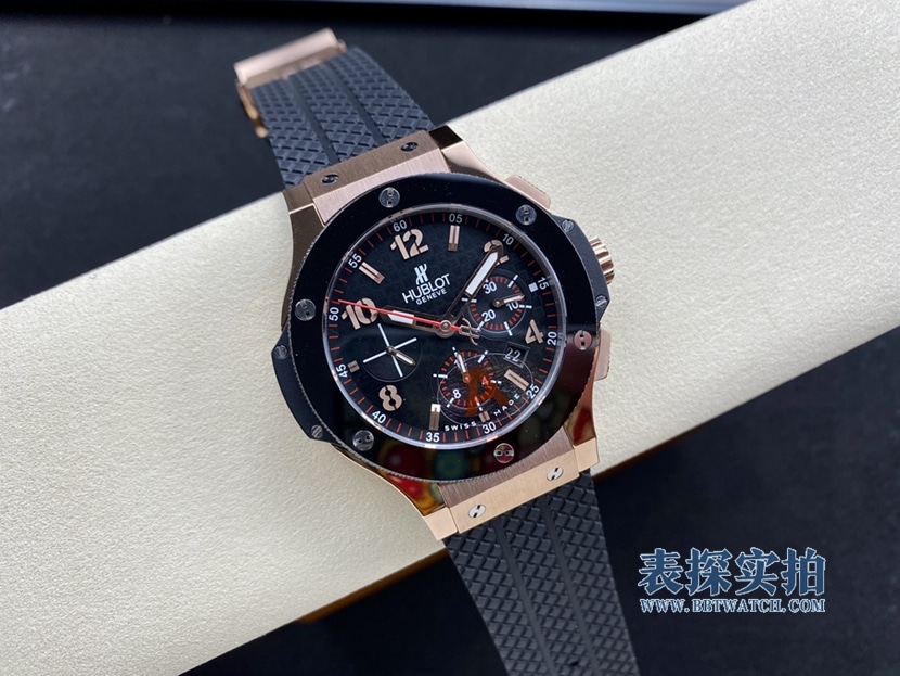 Hublot Big Bang Original Factory Super A Super Clone Uhr mit schwarzem Zifferblatt, rotgoldenem Kautschuk, 4100 Chronograph, Modell 301.PB.131.RX