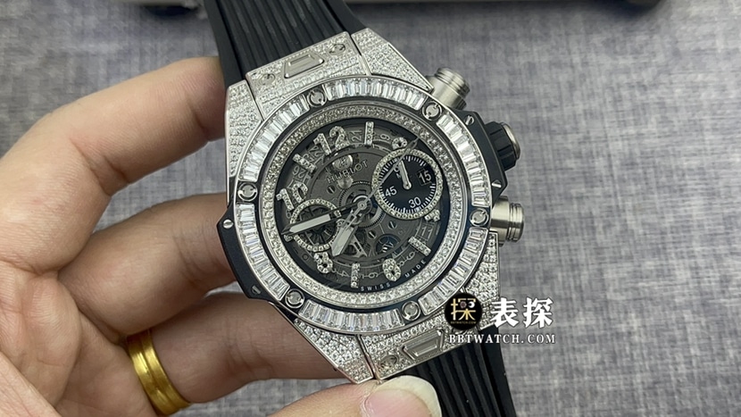 BBF Factory Hublot Big Bang 421.NX.1170.RX.0904 Montre One-to-One Super A Fine Imitation Matte Black Skeleton Diamond-Disc en caoutchouc pour hommes Hublot