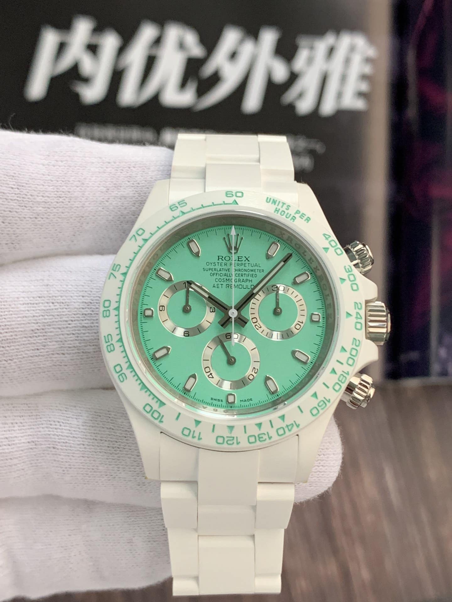 AET Factory Rolex Herren Daytona Chronograph Original Factory Top CollectUhren Mintgrünes Zifferblatt Super Nano Keramiklünette