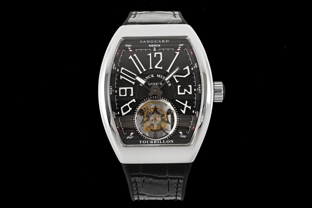 RMS Factory Frank Muller V45 Vanguard Tourbillon Original Factory Replika-Herrenuhr, schwarzes Zifferblatt, Schwungradarmband-Edition