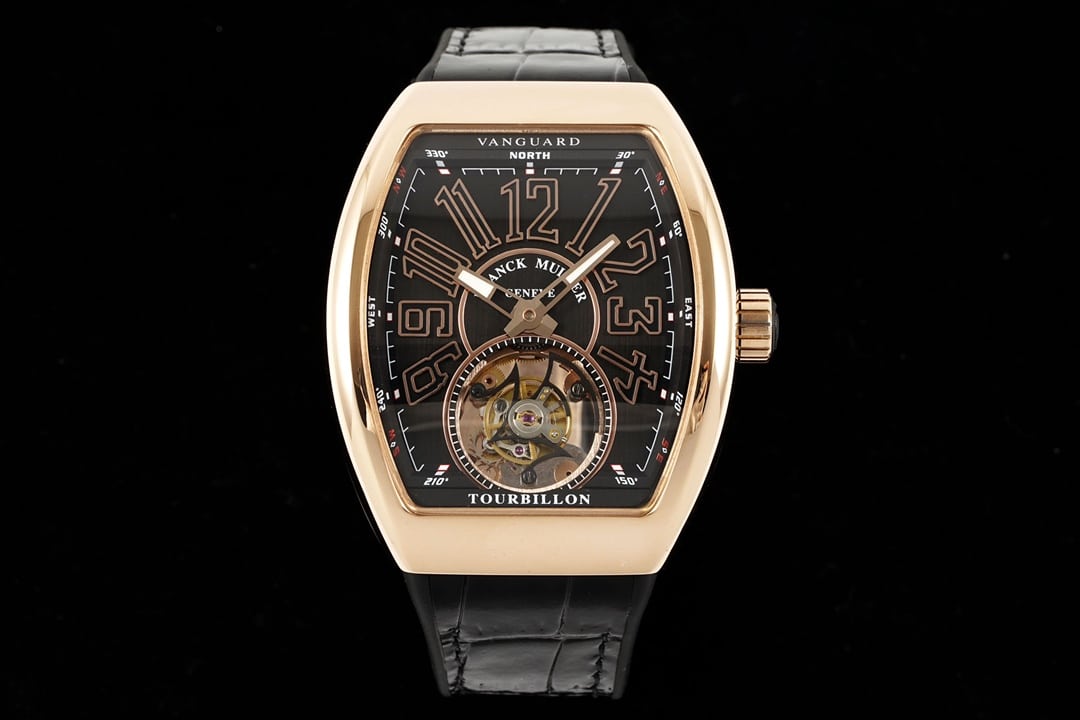 RMS Frank Muller V45 Vanguard Tourbillon 1:1 Super Replica Watch Black Dial 18k Rose Gold Men's Model T BR (NR)