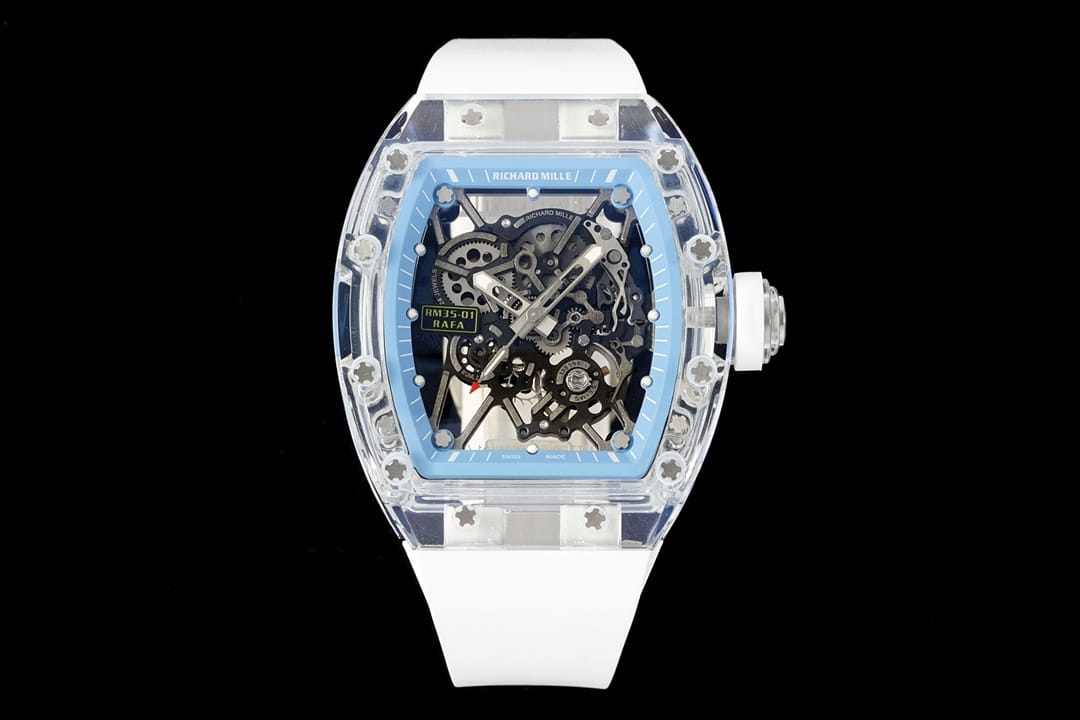 Caixa de cristal Richard Mille RM35-01 masculina, movimento de uma peça, esqueleto transparente, super clone