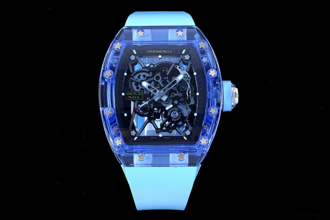 Richard Mille Richard Mille RM35-01 masculino 1:1 super clone azul transparente cristal de safira esqueleto mostrador relógio de borracha RM35-01