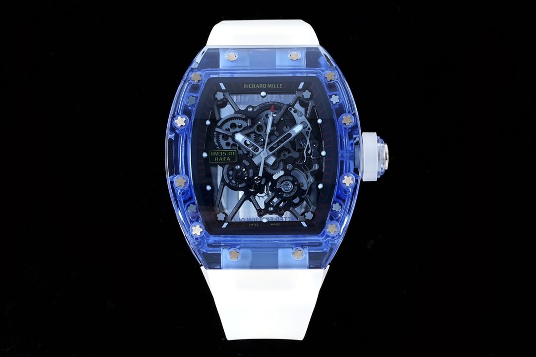 Richard Mille RM35-01 Men's Series One-Piece RMUL3 Skeleton Watch with Blue Sapphire Crystal Case and Rubber Strap