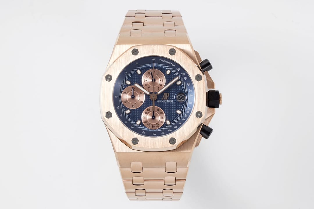 APF Factory Audemars Piguet Men's Royal Oak Offshore 26238OR.OO.2000OR.01 Super Clone Watch with Deep Blue Dial, Rose Gold Steel Strap and Caliber 4404 Chronograph Movement