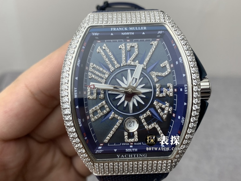 ABF Women's Frank Muller Vanguard 1:1 Fine Imitation Watches Sapphire Crystal Blue Barrel-Shaped Dial Diamond Case Belt