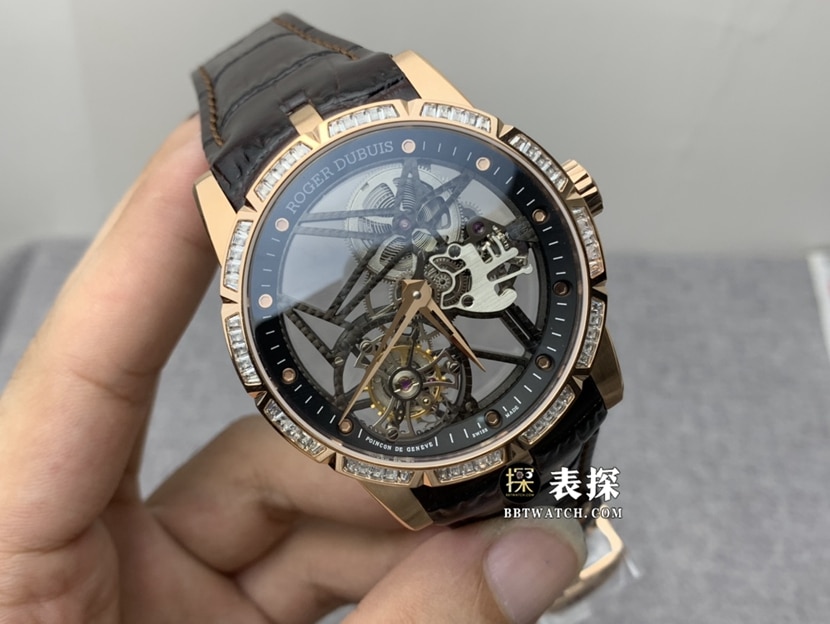BBR King Roger Dubuis Original Factory Replik-Uhren der Excalibur-Serie, mechanische Schönheit, Skelett-Diamantscheibengürtel, Modell RDDBEX0404