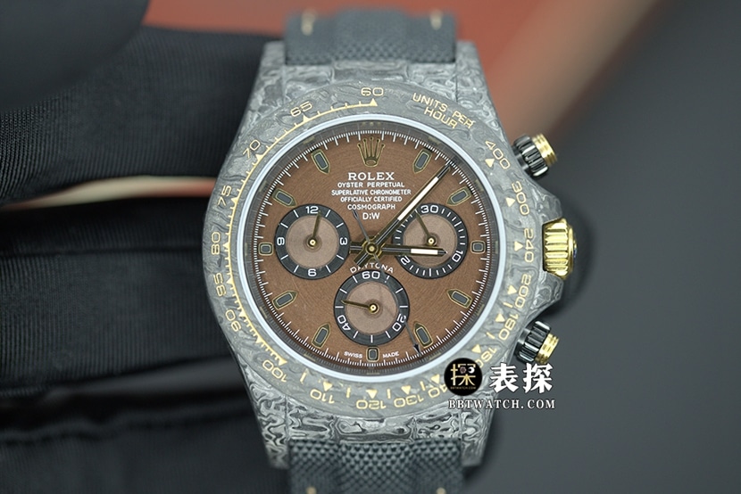 Rolex Cosmograph Daytona 1:1 Replica with Moon Dial and Custom Carbon Super Clone Men's Gradient Brown Rubber Model