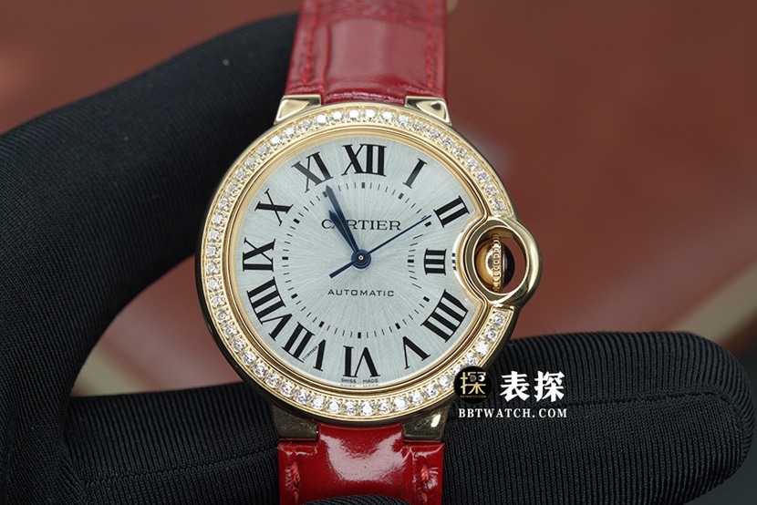 Cartier K3 Globo Azul Serie Ballon Bleu Réplica de Relojes 1:1 con Movimiento 076, Placa Gris Plata, Correa de Diamantes en Oro Rosa Modelos WJBB0033