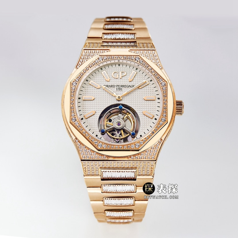 MTF Laurel Girard-Perregaux verdadero tourbillon réplica Original Factory con esfera gris plateada y brazalete de acero en oro rosa