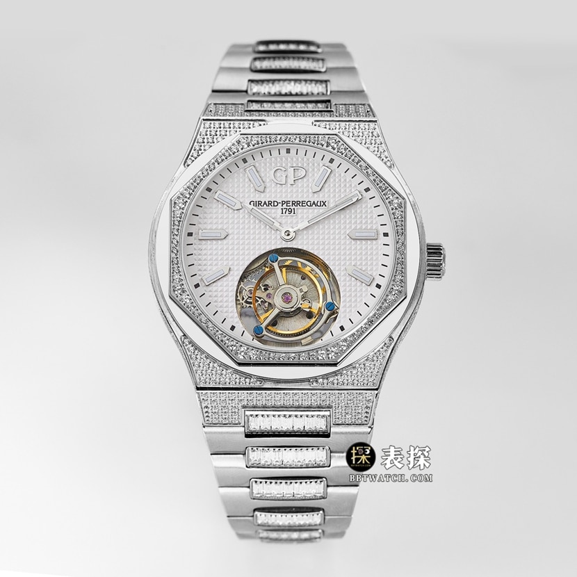 MTF Laurel Girard-Perregaux Top CollectTourbillon Mechanical Watch Silver Diamonds Steel Strap