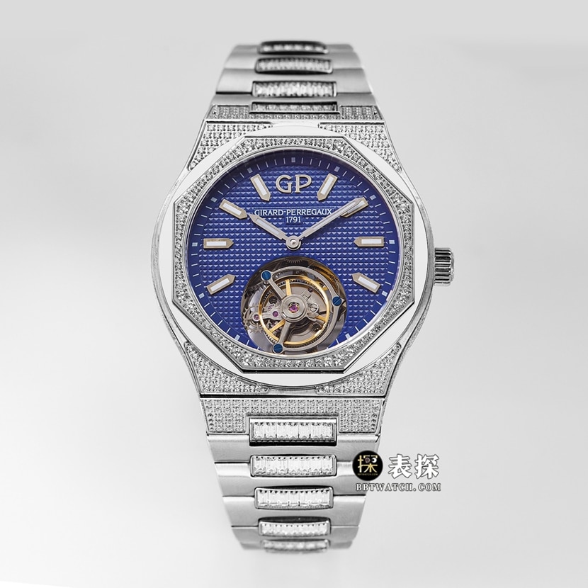 MTF Carnival Laurel Girard-Perregaux Replica: Diamond-Set Blue Dial, Steel Strap, True Tourbillon Edition