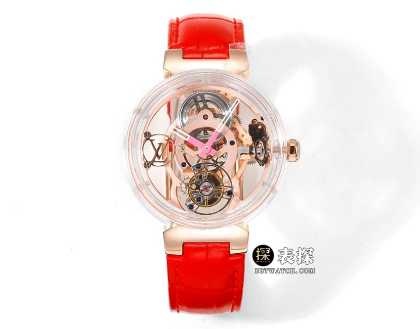 Louis Vuitton RM Skeletonized Tourbillon 1:1 Replica Watch with Sapphire Case and Red Strap